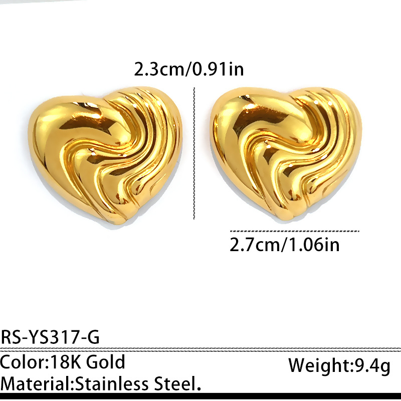 Europa y los Estados Unidos ins estilo nicho de moda personalidad joyas de acero inoxidable chapado en oro 18k textura pendientes de amor joyas joyas mujeres