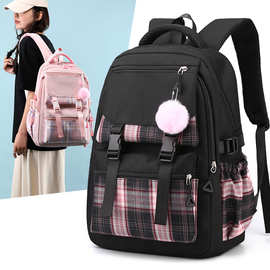跨境新款韩版休闲时尚双肩包学院风大中小学生书包usb充电背包