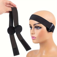 かつらのゴムひもにパフをつけて耳を切らないマジックテープはゴムひものかつらの縁を調節して頭を固定することができる