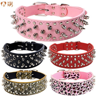 Amazon Explosive Pet Collar Large Dog Punk Style Rivet Collar Anti-bite Spiked Leather Dog Collar Wholesale