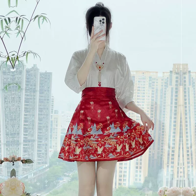 Оригинальная юбка Hanfu в новом китайском стиле в национальном стиле Mamian, весенняя темпераментная новая летняя короткая юбка Hanfu в стиле династии Мин для повседневного использования