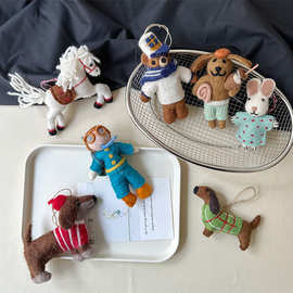 尼泊尔羊毛毡包包挂件手工仿真毛绒小狗小熊小马玩偶ins同款韩国