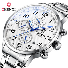 Chenxi Multifunctional Men's Watch Real Three Eyes Six Hands Calendar Timing Steel Band Live Cross-Border Manufacturer Quartz Watch