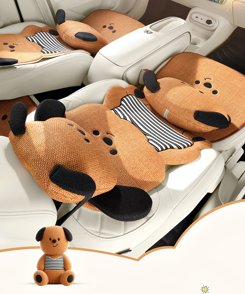 Car Seat Cushion, Universal for All Seasons, Linen Cartoon Couple Seat Cushion Cover, Half-Pack Rear Seat, High-End Cute Ladies Seat Cover