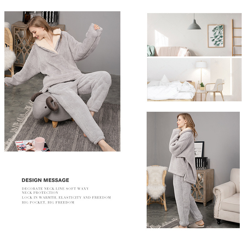 Damer julpyjamas i korallfleece för kvinnor höst- och vinterflanellpyjamas och pyjamasset förtjockade hemkläder för par_voghion.com