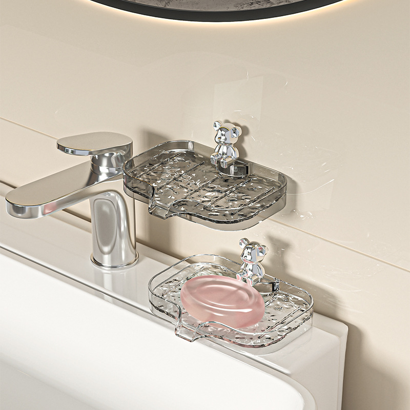 Baño de lujo ligero Caja de jabón de doble capa Estante de jabón Caja de jabón ondulada de agua Estante de almacenamiento Caja de jabón de drenaje de pared