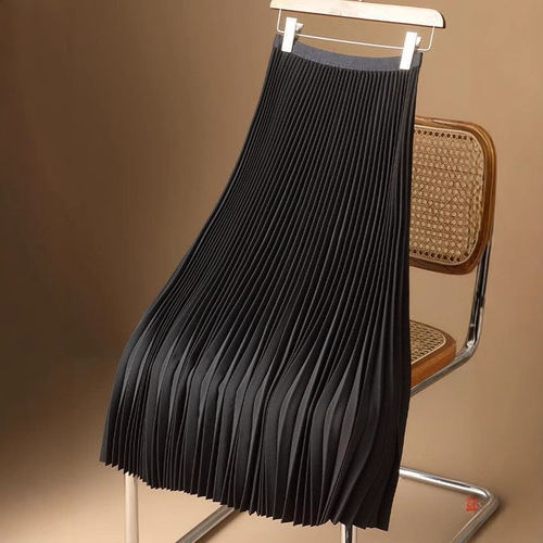 Pure color satin pleated skirt plus size loose matcha half skirt green white silver black champagne color Southeast Asia