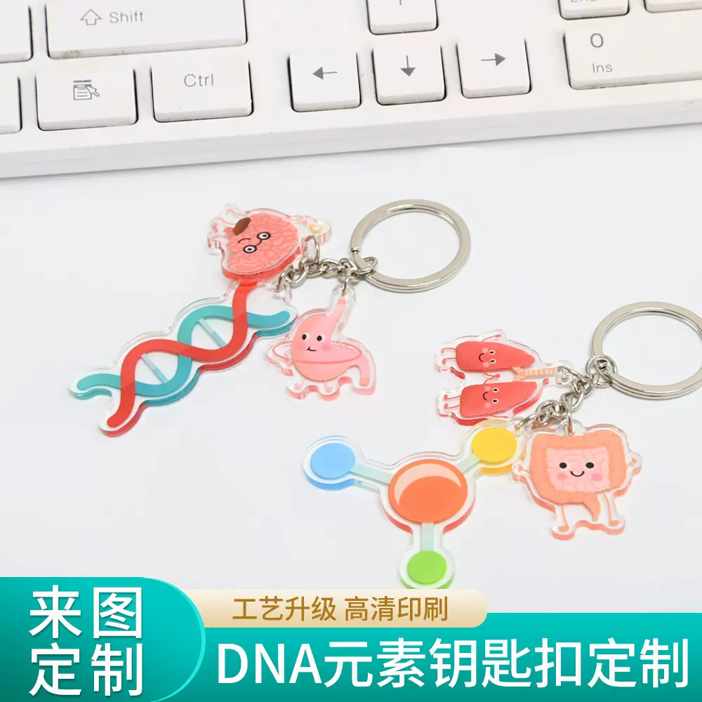 钥匙扣定制DNA细胞元素亚克力卡通钥匙扣书包双面小礼品挂件批发