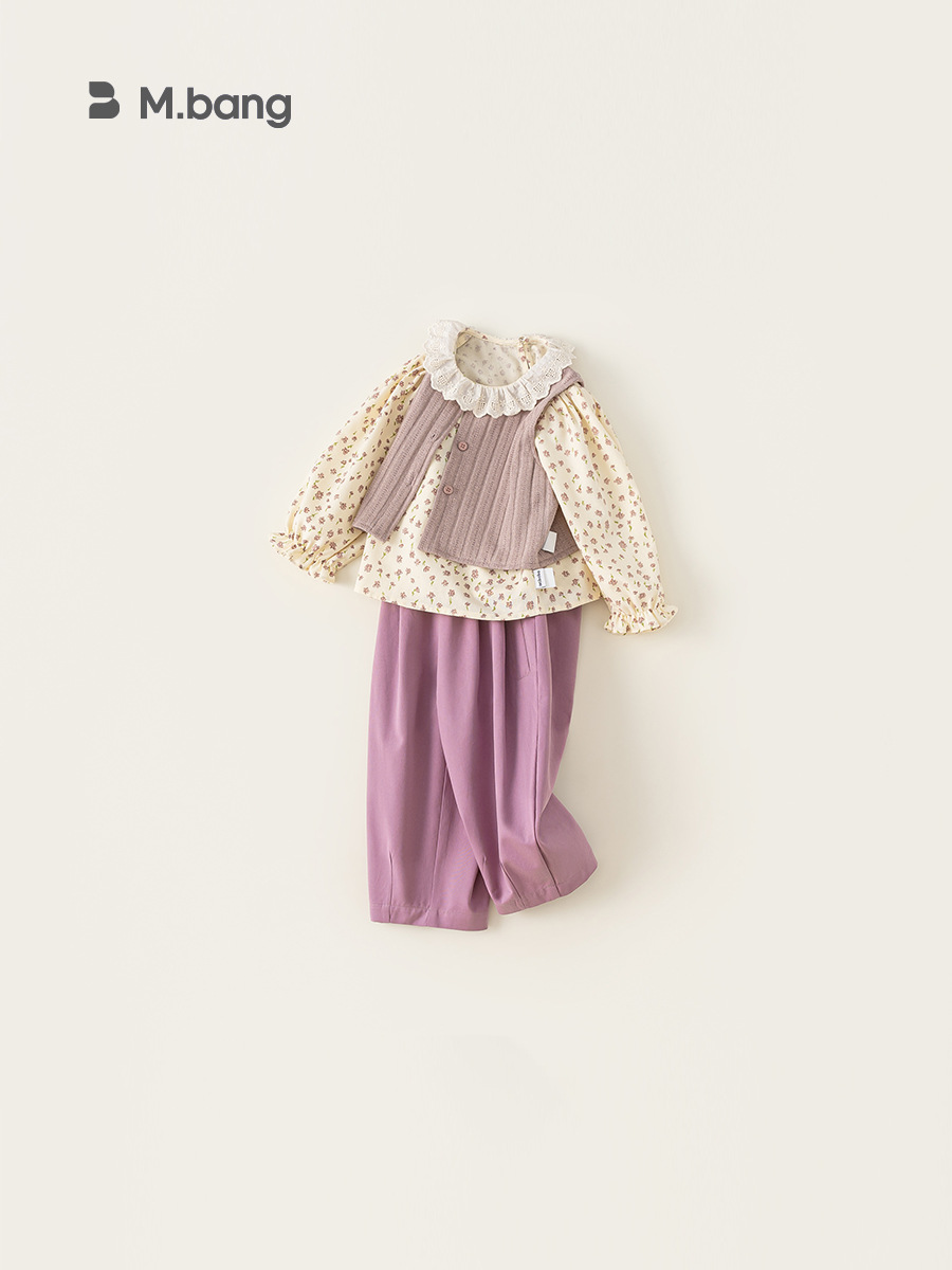 Yoobao ropa infantil niñas trajes de otoño 2026 nuevo chaleco de mangas largas camisa de encaje base pantalones casuales de tres piezas