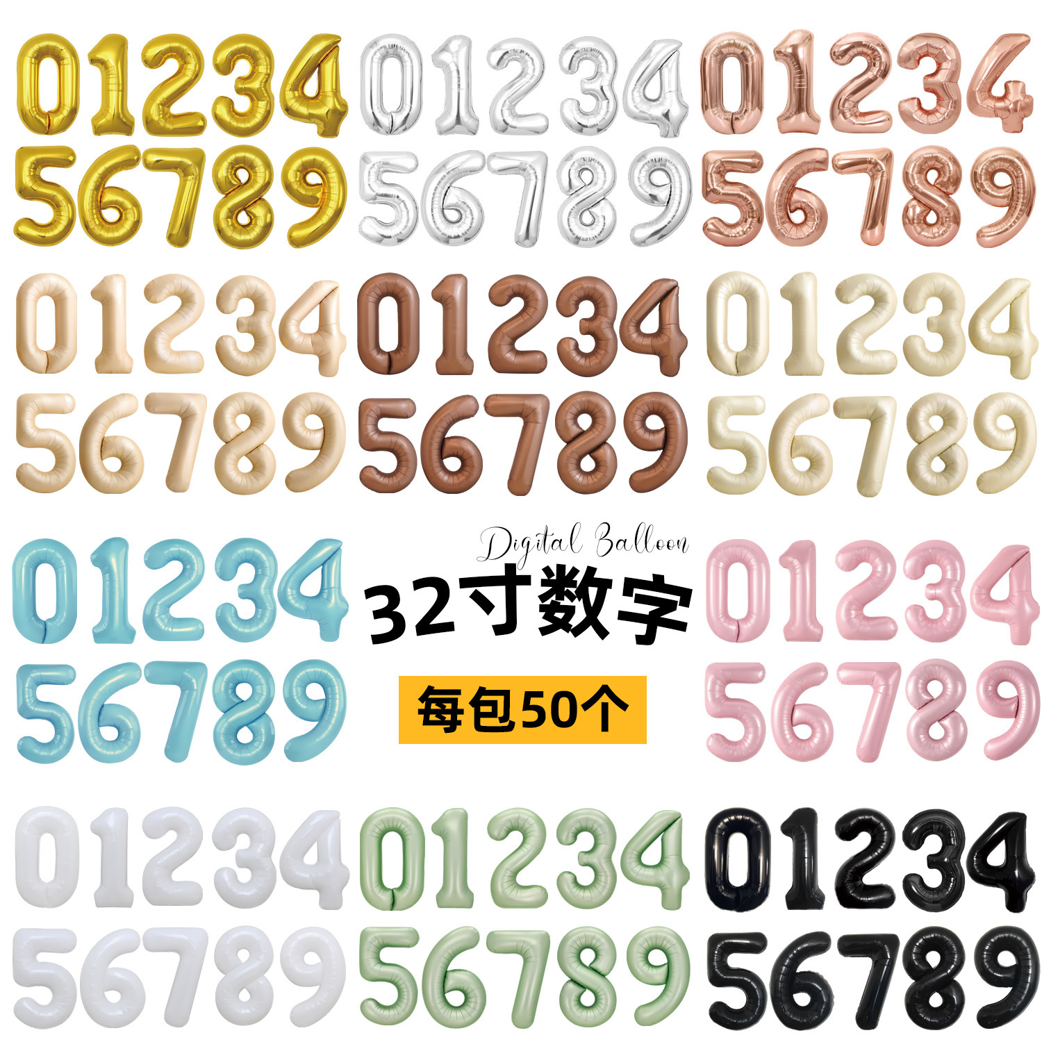 Versión estadounidense transfronteriza de 32 pulgadas de oro fiesta digital de cumpleaños feliz decoración de la escena decoración película de aluminio papel de aluminio globo al por mayor