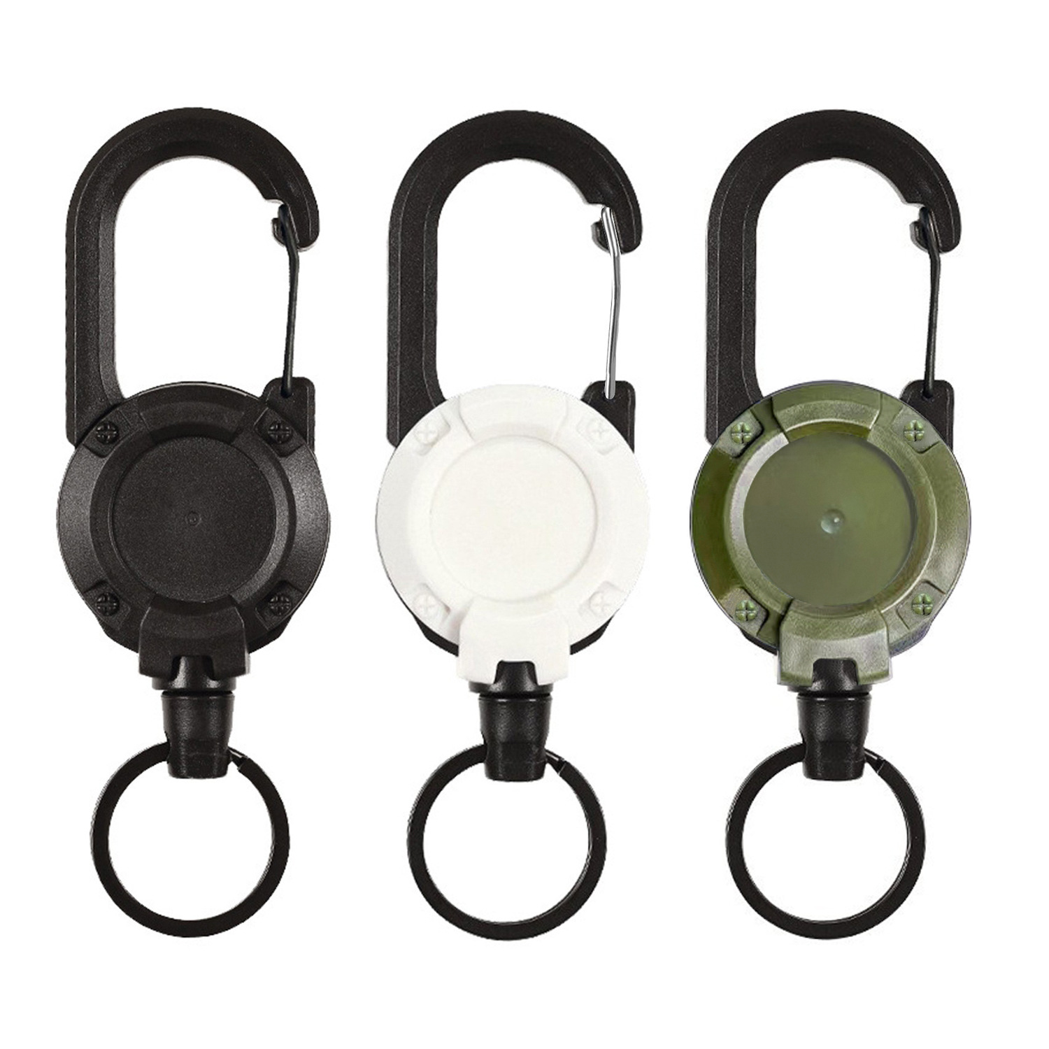 Clásico simple negro redondo mosquetón mochila hebilla retráctil rebote fácil tirón blanco deportes llavero