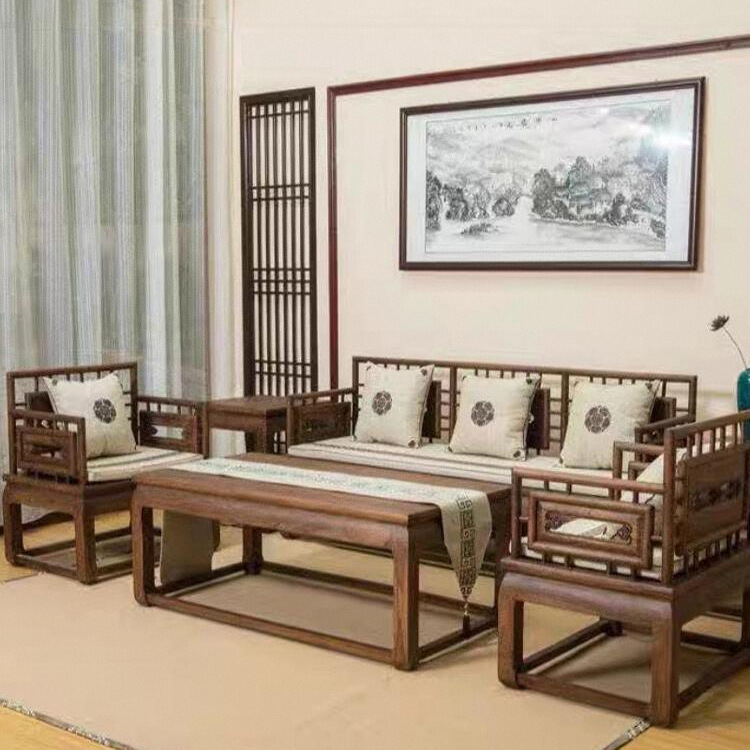 新款实木沙发老榆木新中式冬夏两用家具客厅贵妃沙发小户型佛山