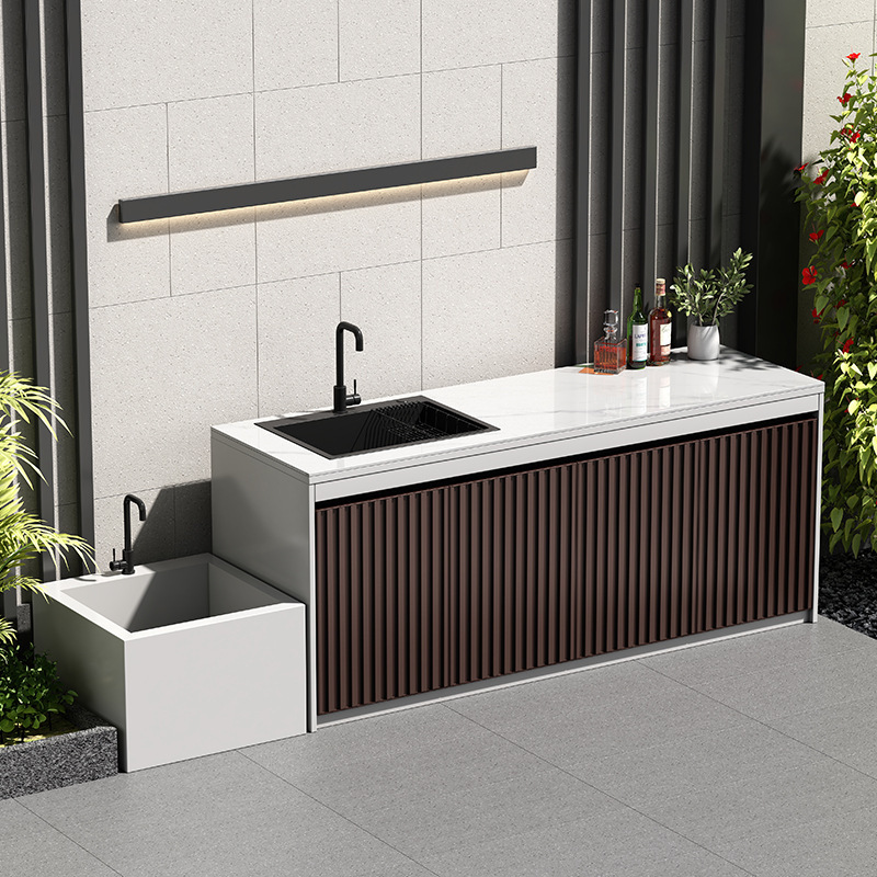 Outdoor Aluminum Honeycomb Washbasin, Imitation Marble Sink, Outdoor Courtyard Slate Sink, Left Side Basin Counter