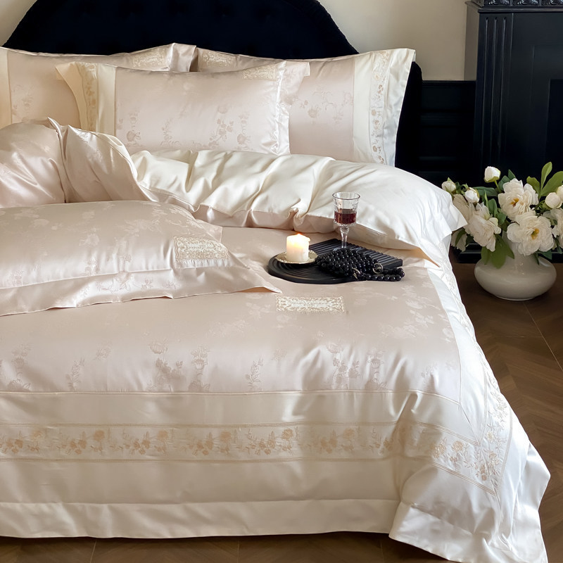 Luxurious and High-End Feel, 100% Cotton 100S Long-Staple Cotton Four-Piece Jacquard White Bed Sheet and Duvet Cover Set for Master Bedroom, Satin Bedding Luxurious and High-End Feel, 100% Cotton 100S Long-Staple Cotton Four-Piece Jacquard White Bed Sheet and Duvet Cover Set for Master Bedroom, Satin Bedding