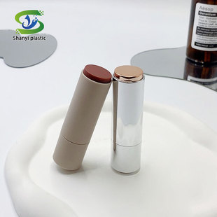 Shanyi New Round Electroplated Plastic Lipstick Tube Direct Filling Rotating Lipstick Empty Tube High-End Cosmetic Packaging Material