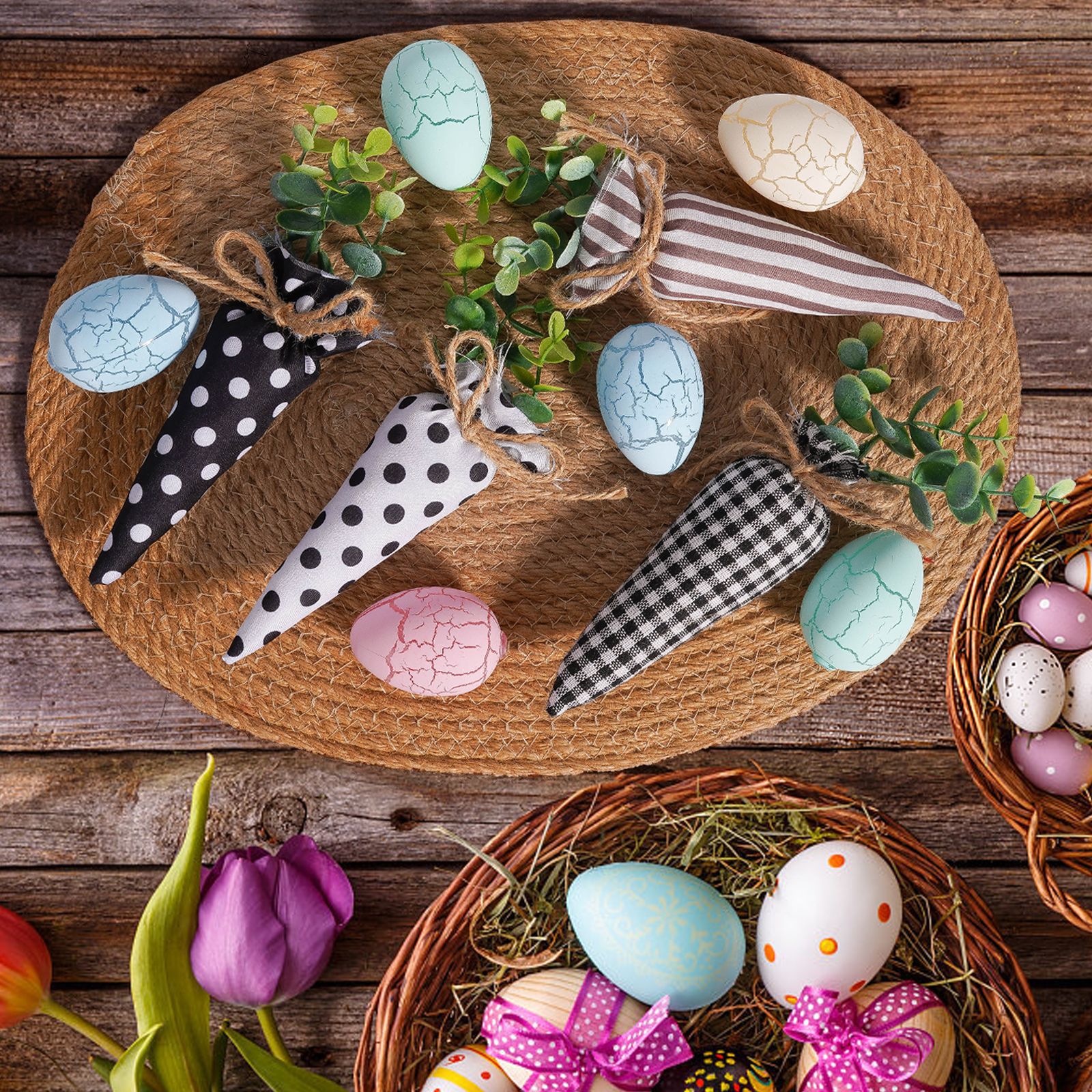 Nuevos productos transfronterizos de pascua rabanos lindos patrones festivos en blanco y negro cuadrado adornos de decoración de fiesta