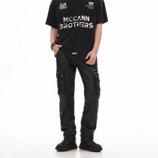 New Cross-Border Hot-Selling Wish Amazon Bestseller European and American Solid Color Pu Strap Casual Men's Leather Pants