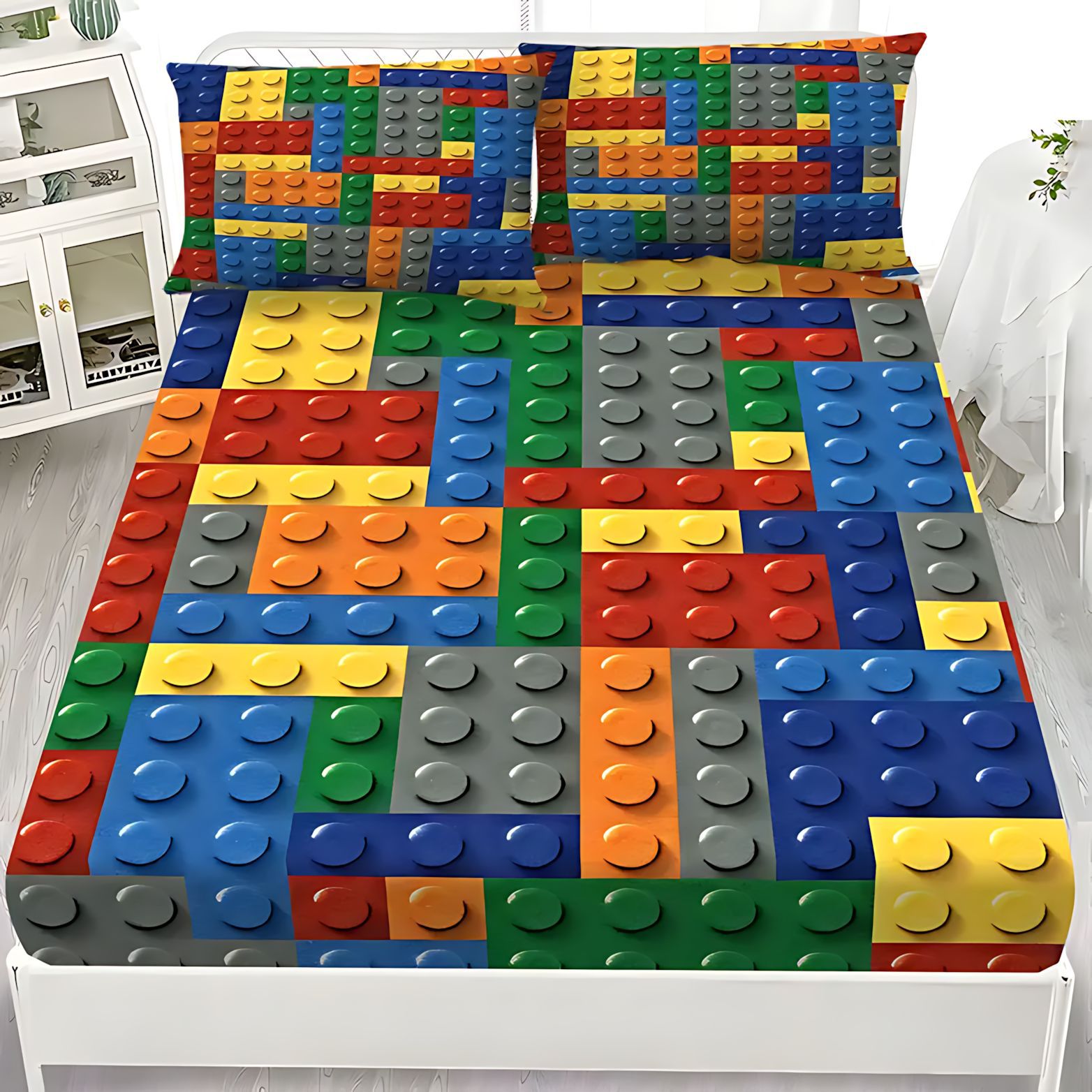 TEMU / JIT cómodos bloques de construcción de color patrón temático 3D impresión digital cama de cama de cama suministro directo transfronterizo