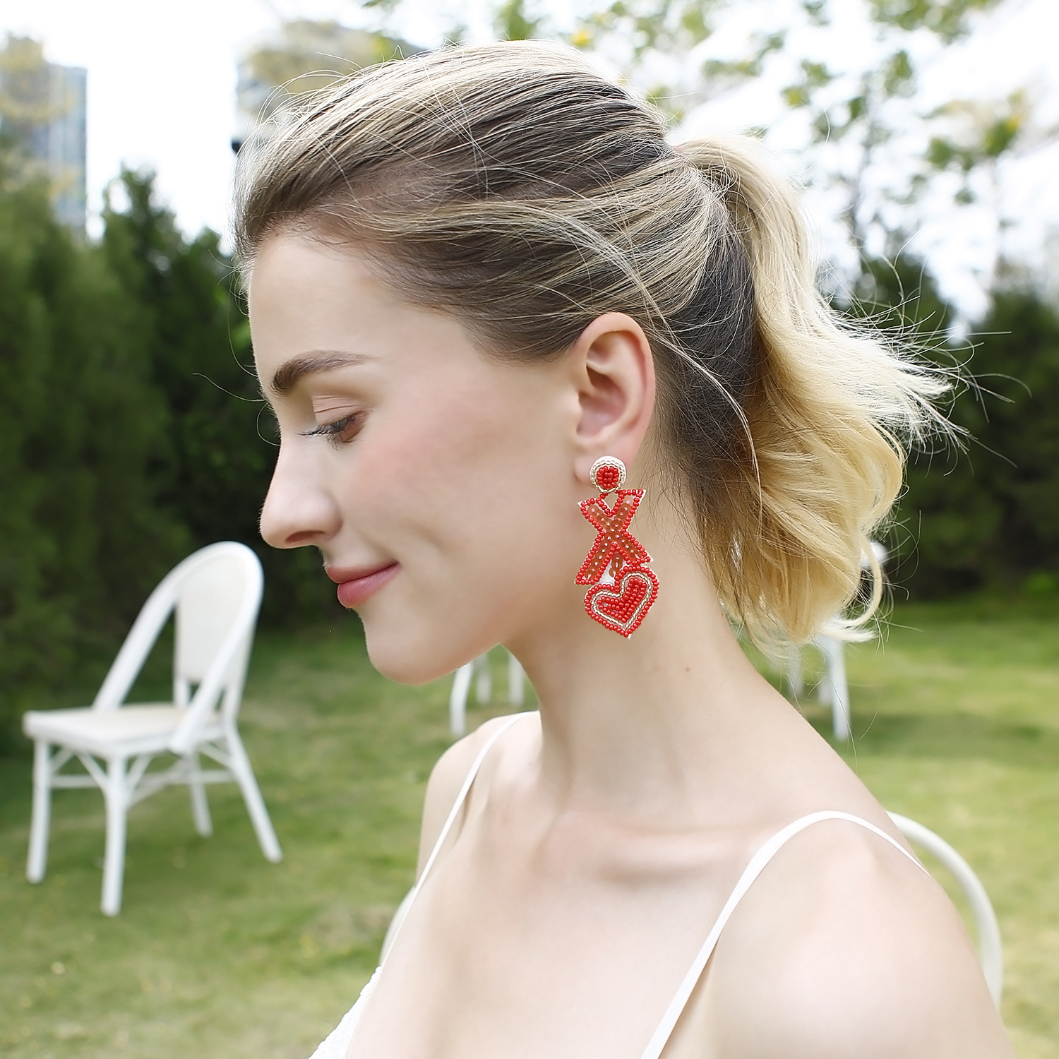 Retro ethnic fashionable earrings for St. Valentine's Day handmade