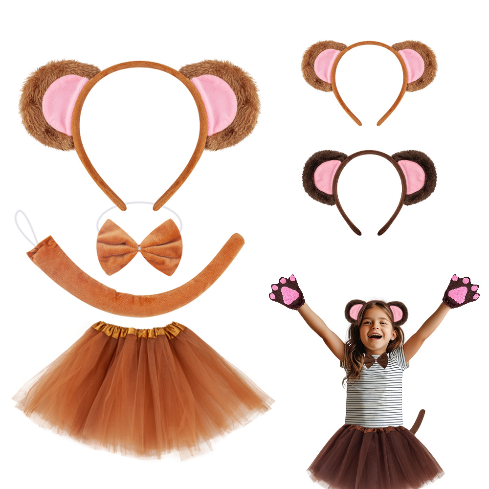 Nuevo super suave pequeño mono diadema Halloween rendimiento tocado apoyos pequeño oso pardo diadema oso tocado