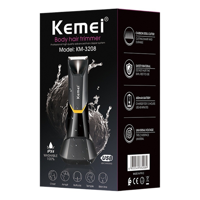 Kemei KM-3208 removedor de pelo de los hombres de todo el cuerpo de afeitar USB lavado de cuerpo completo corte de pelo de la axila parte privada máquina de afeitar