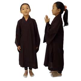 儿童海青僧衣僧服僧袍居士服 短套小和尚海青小孩高档台湾麻长袍