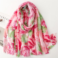 围巾跨境外贸国风时尚知性棉麻手感围巾粉色鲜艳人字纹丝巾厚披肩