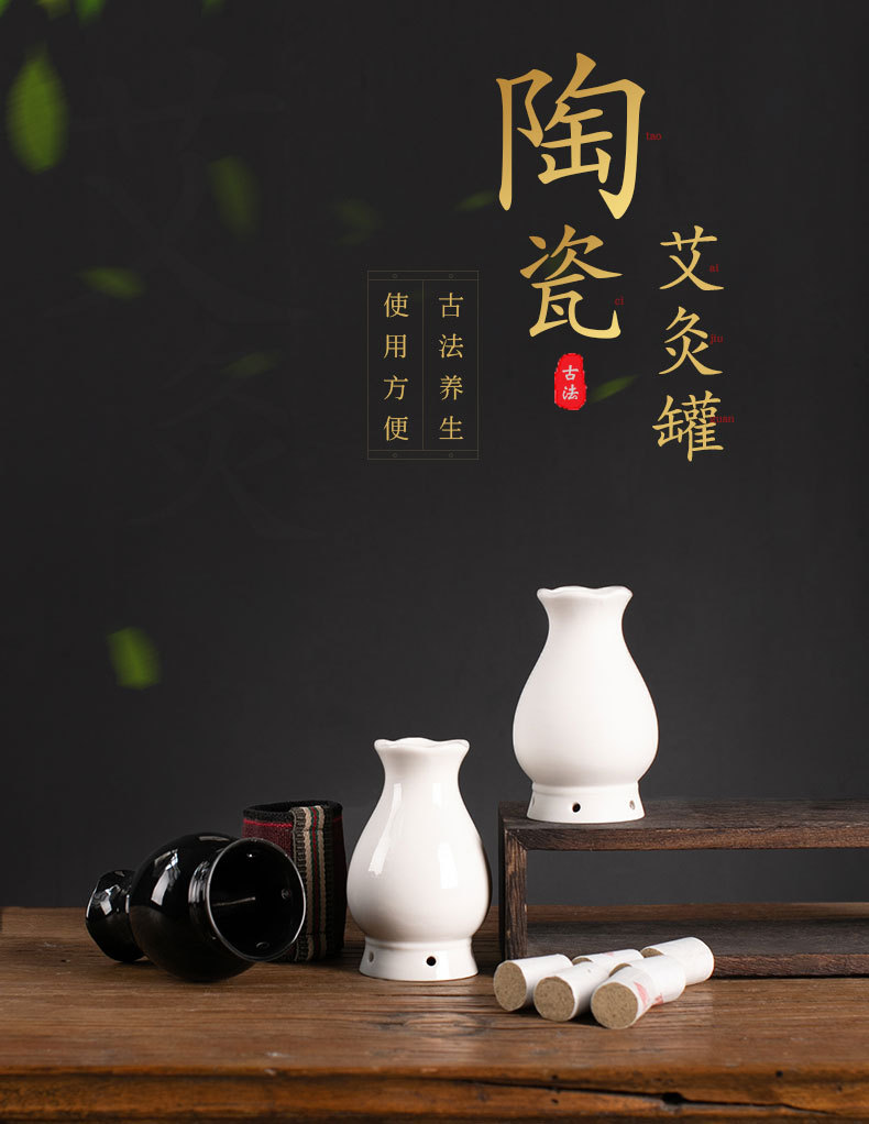 Ceramic Moxa Jar Small Neck Warming Tool with Cloth Sleeve and Ash Guard for Home Moxibustion overview