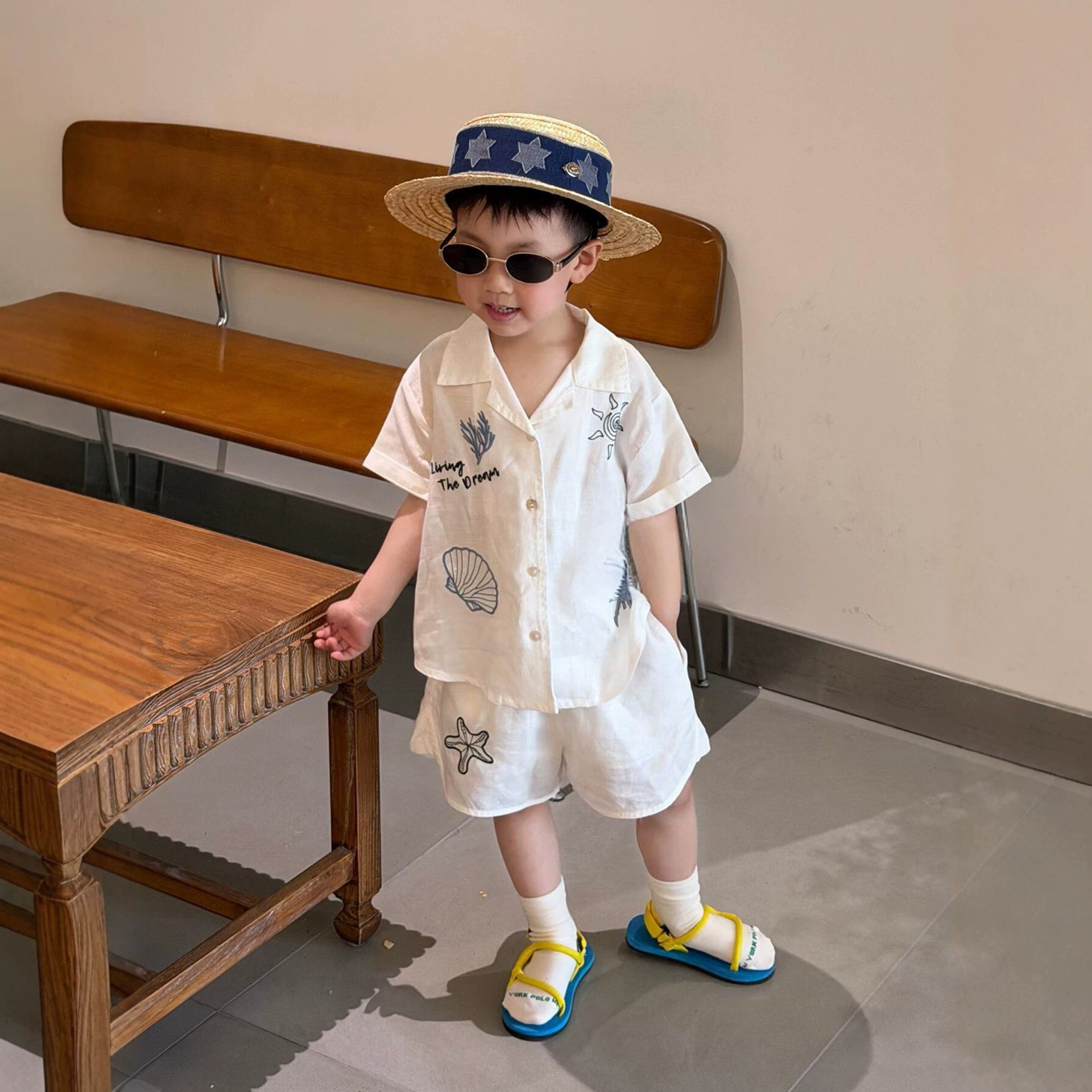 Boys' Summer Outfit Set, Children's 2026 New Summer Vacation Style Short-Sleeve Shirt, Baby Beach Casual Shorts Trendy