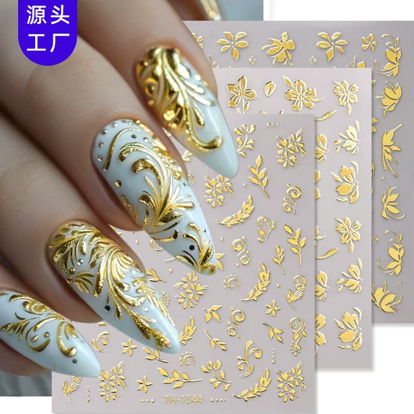 Zhengxiang New Nail Art Sticker Bronzing 3d Nail Art Sticker DIY Flower Branches and Leaves INS Wind Little Red Book Online Red Nail Art Sticker