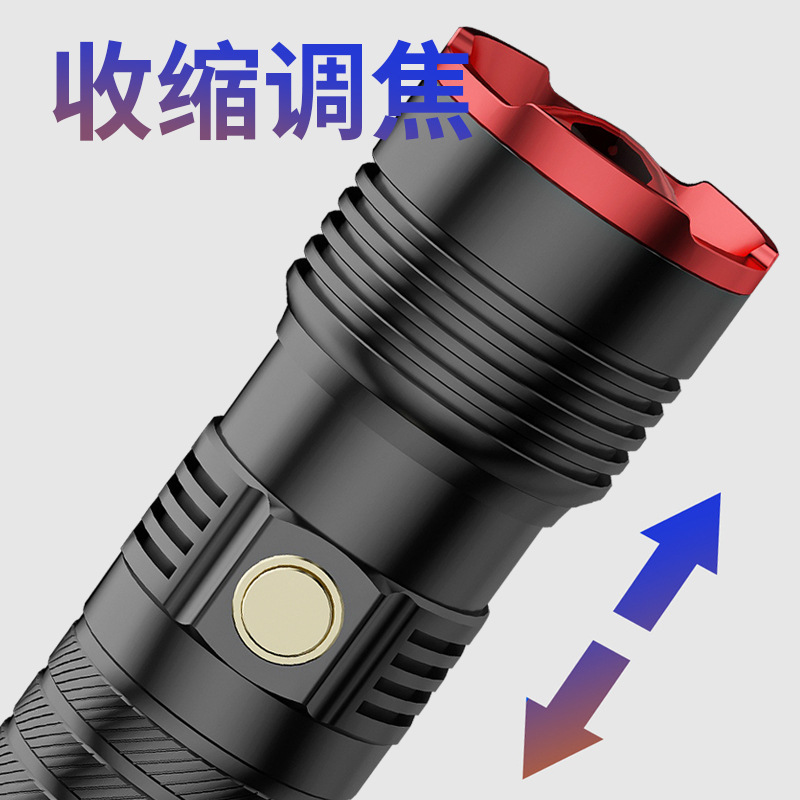 Nueva linterna transfronteriza al aire libre larga resistencia impermeable zoom tiro largo pistola de acero pequeña linterna láser blanco resaltar