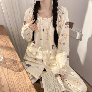 New wholesale with chest pad moon cotton spring and autumn plus size pregnant women to give birth nursing clothes postpartum nursing clothes suit