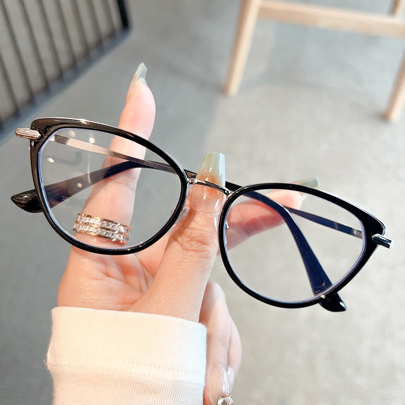 女性用レトロキャットアイ近視メガネ、プロフェッショナル、度付き、ハイエンドフラットメガネ、韓国風スモールフレームアイフレーム|undefined