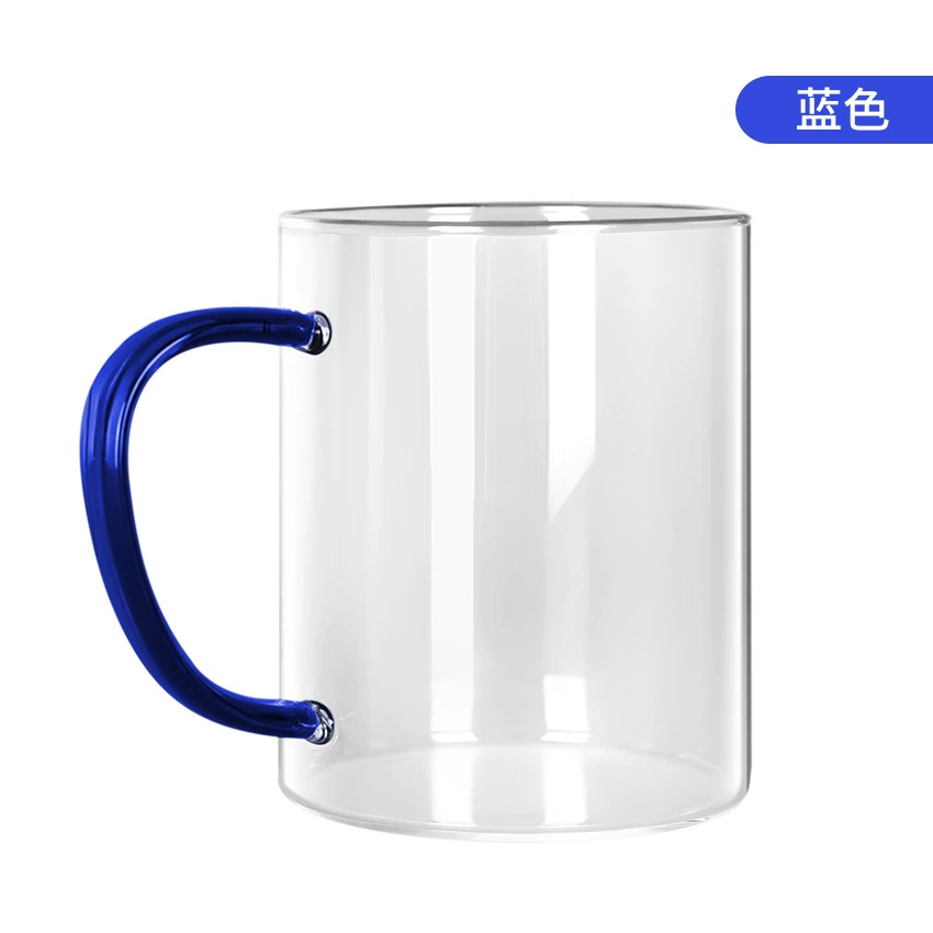 Glass mug, capacious 400 ml, colored ergonomic handle