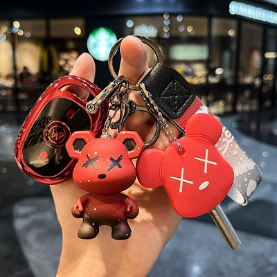 Car key bag Case Luna Bubble Bell Knife - electric-vehicle-d-vitality-red-single-shell-red-violence-bear-red-door-key-set