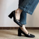 Mary Jane High-heeled Shoes Women's Thick Heel Square-toe Black Leather Shoes with Shallow Mouth Shoes Spring and Autumn