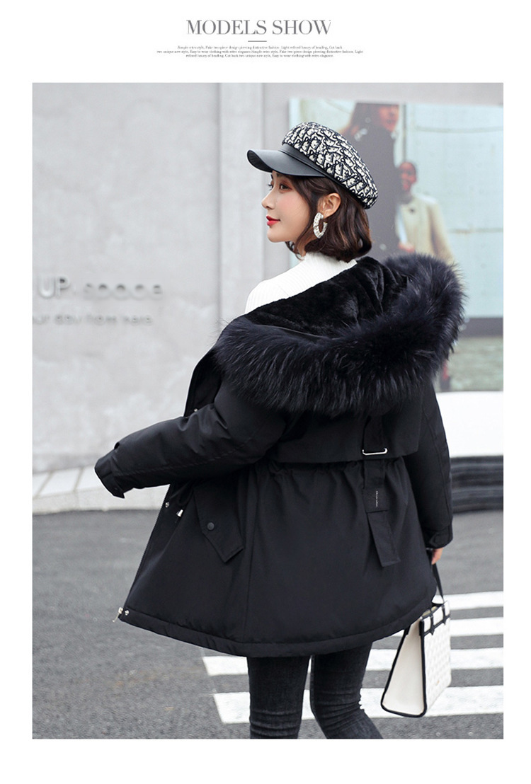 Neue koreanische Version des Winters für Frauen Eine Version mittellanger Baumwoll-gepolsterter Kleidung Net Red Style Überwinden Fleece-gefüttertes Futter Große Pelzkragen Plus Size Taille_voghion.com