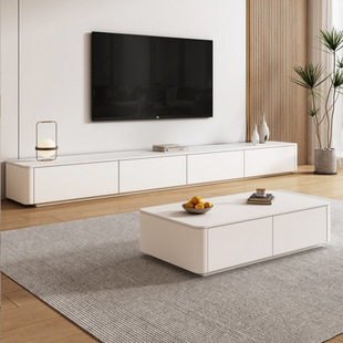 Cream Style White Coffee Table Tv Cabinet Combination Simple Modern Solid Wood Light Luxury Suspended Tv Cabinet Living Room Integrated