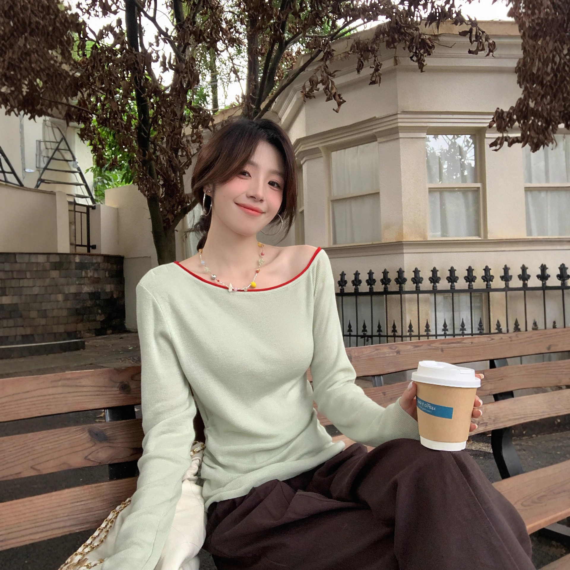 Fashionable and Stunning [Color Block Memory] Korean Style High-Quality Color-Block Patchwork Elegant Asymmetrical Long-Sleeve Knitted Sweater for Women