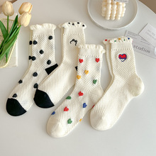 可爱袜子女四季中筒袜爱心波点白色长袜日系堆堆袜花边袜诸暨袜子