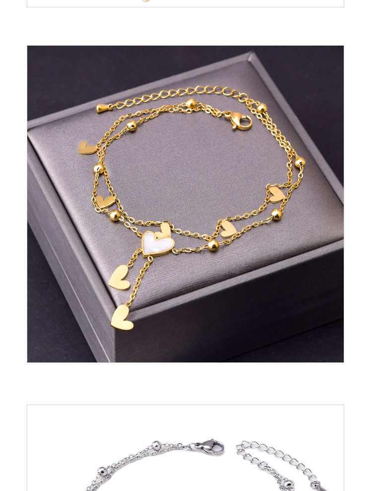 Anklet Classification 1 Piece Quantity Wholesale Jewelry Sweet Heart Shape 304 Stainless Steel Shell 18K Gold Plated Inlay Anklet
