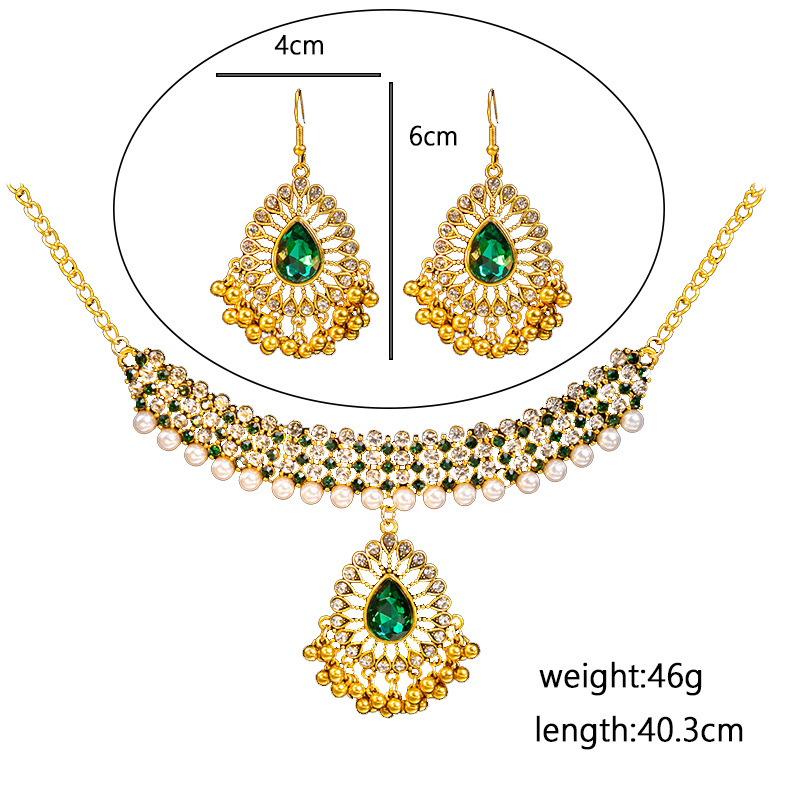 1 Set Retro Water Droplets Alloy Plating Artificial Pearls Rhinestones Women's Earrings Necklace display picture 1