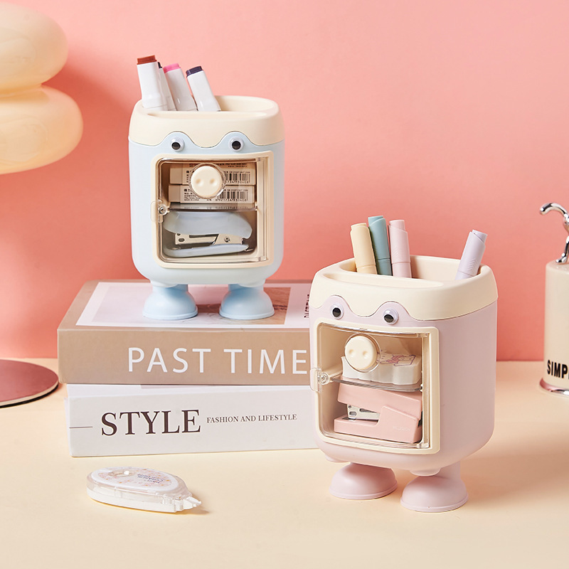 Bolígrafo multifuncional de dibujos animados, bolígrafo de cerdito lindo, bolígrafo de gran capacidad con celosía, caja de almacenamiento de papelería estudiantil encantadora