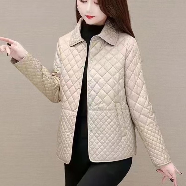 2025 Autumn and Winter New Style Lightweight Diamond Pattern Short Cotton Coat for Mothers, Middle-Aged Winter Casual Cotton Jacket and Cotton Clothing