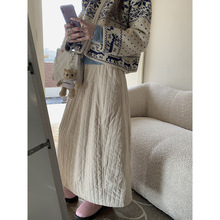 日系夹棉加厚半身裙女冬季轻熟风高腰保暖花苞裙字直筒山本裙子