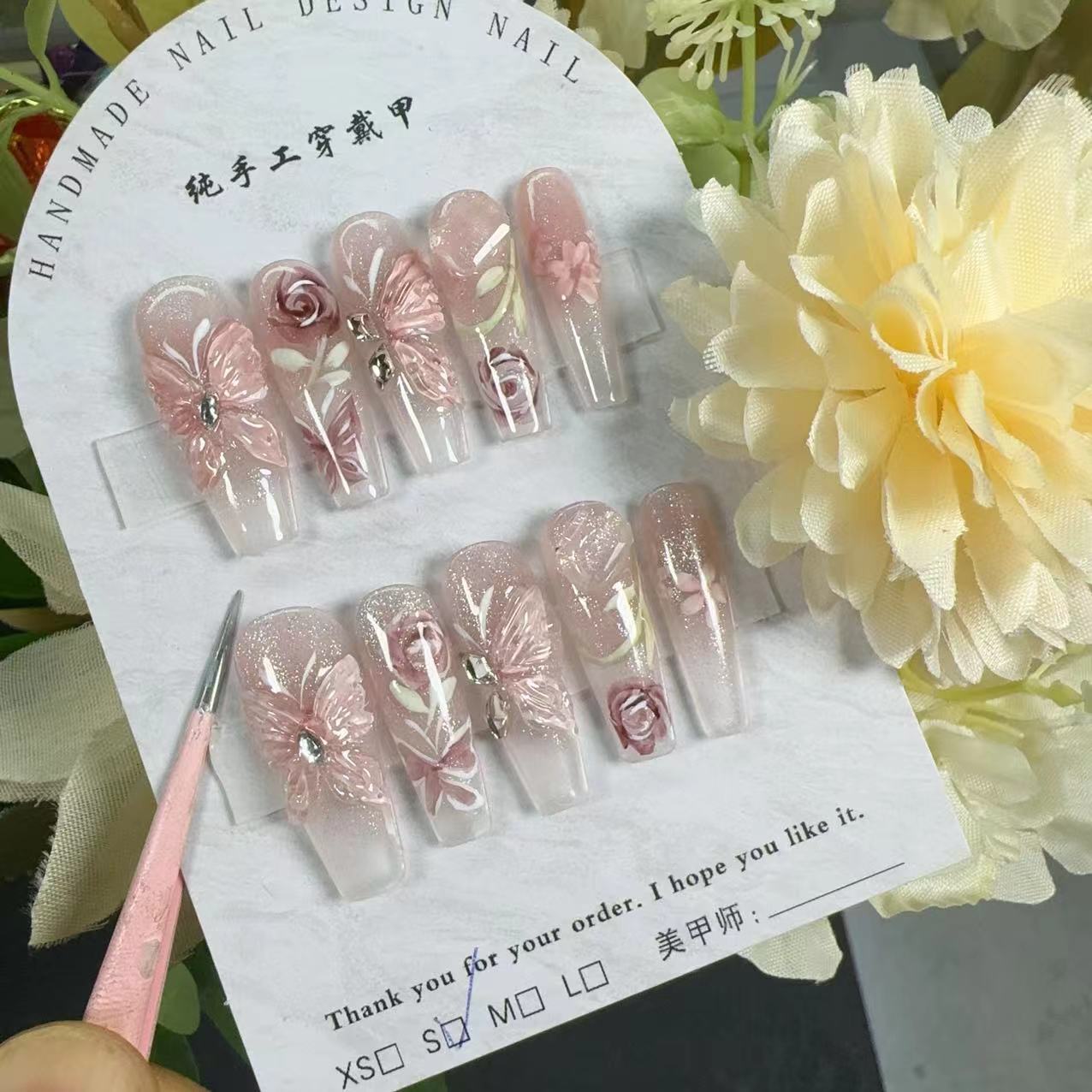 QiYue manicure mariposa hecha a mano temperamento alto blanquear usar manicure