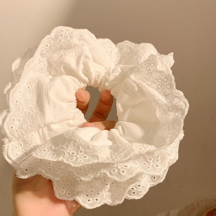 Corbata de pelo de intestino de lunares de crema grande coreana, gomas de goma de cola de caballo suaves para mujer, accesorios para el cabello de bola, accesorios para el cabello, cuerda para la cabeza