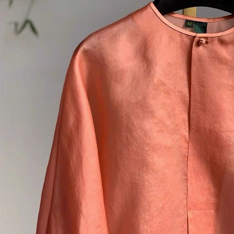 新しい中国風オレンジレッドテンセルルーズシャツ女性用ヨーロッパスタイルライトラグジュアリーチャイントップス春と夏の中国風トップス女性用|undefined