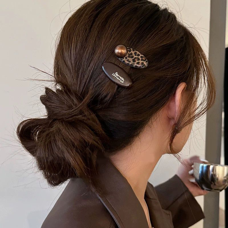 女性用ヒョウ柄チョコレートヘアピン、レトロカモノハシヘアピン、高級ヘアピン、エレガントな前髪サイドヘアピン、ヘアアクセサリー|undefined