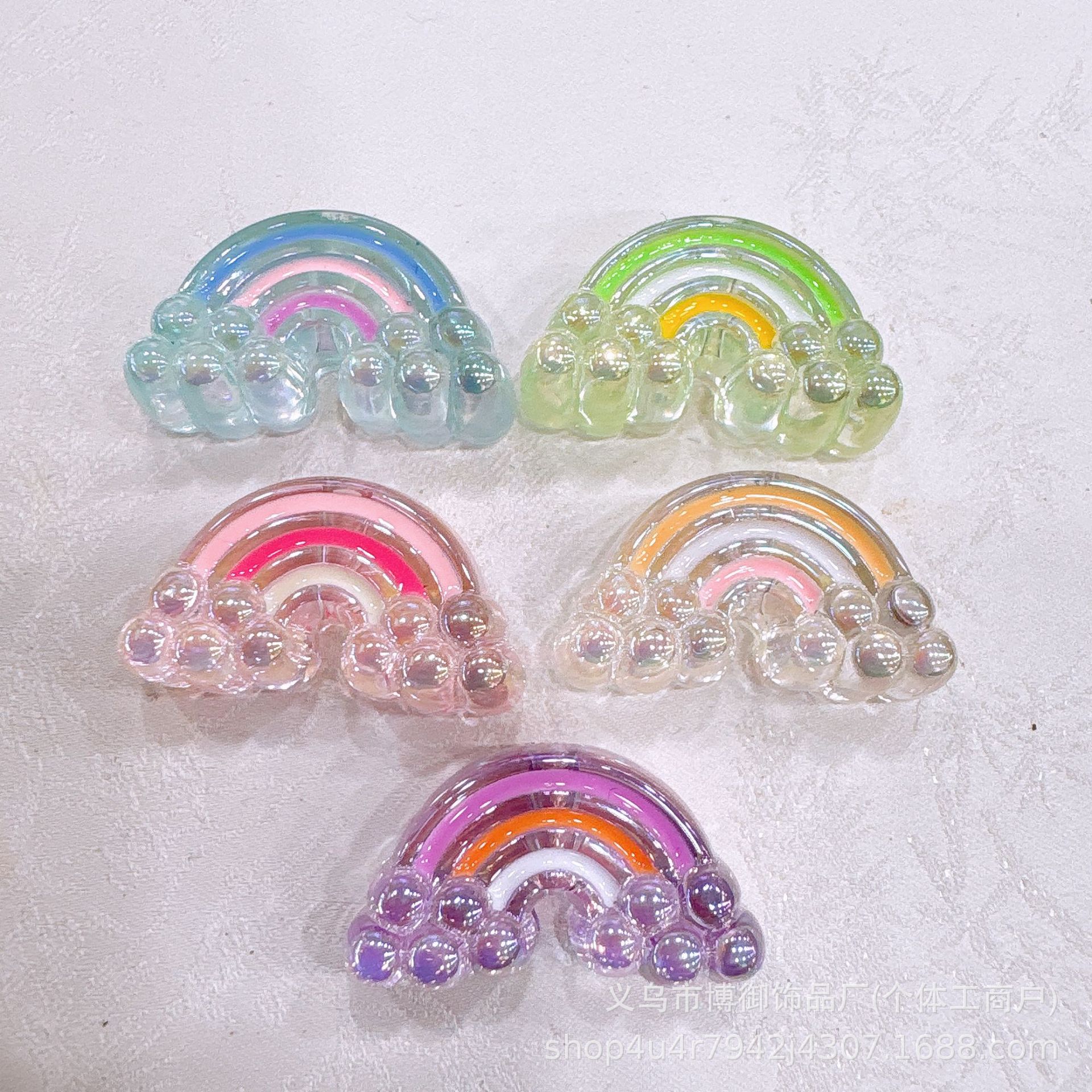 镀UV亚克力滴油彩虹云朵直孔串珠手工diy串珠笔手机包链饰品 配件